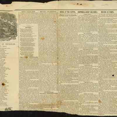 Top half of the second page o the Saturday Courier Vol XVII --- No. 42. Whole Number 874: The image shows the top half or a vintage newspaper page two titled "Saturday Courier" dated December 25, 1847.