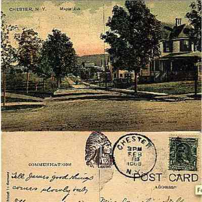 Maple Ave, Chester, N. Y. postcard.: This is an image of a vintage postcard from Chester, N.Y., depicting Maple Ave, dated 1908.