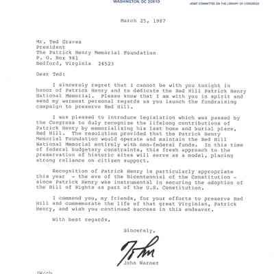 John Warner to Theodore Graves