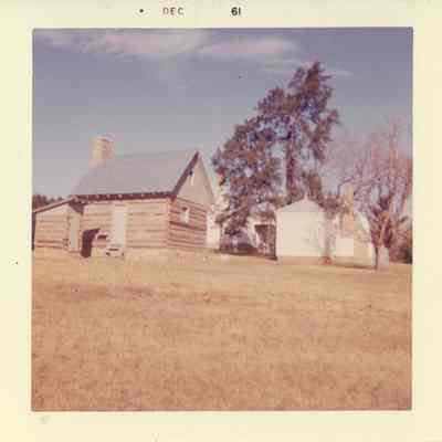 Southeast Elevations of Harrison's Cabin, Privy, Smokehouse, & Kitchen