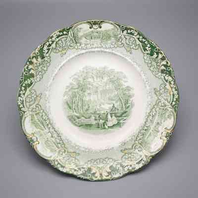 Green Transferware Dinner Plate