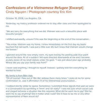 Confessions of a Vietnamese Refugee: Prose