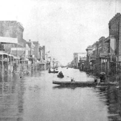 Flood of 1862 on J Street, looking east from levee