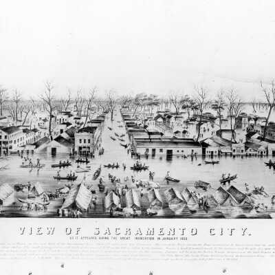 Lithograph of a Sacramento Flood
