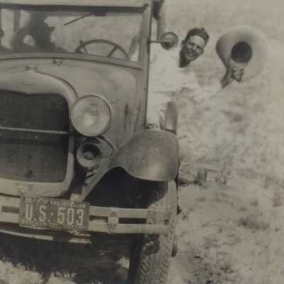 Aqueduct surveyor Luis Perez [in car]