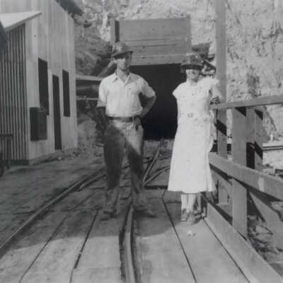 Susie visits with an aqueduct worker
