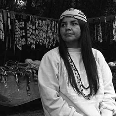 Sandra Lowry and Brush Dance Regalia, Klamath River, 1992
