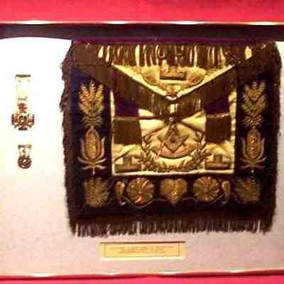 Apron - Grand Master apron. White, blue, gold, and purple. 15 3/4"x13 1/4"