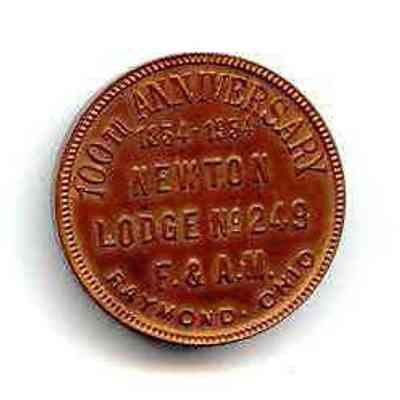 Coin: Pocket coin from Newton Lodge #249 F. A. M. 1834-1934