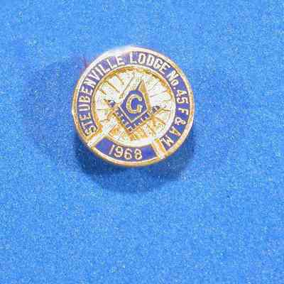 Pin, Fraternal: Lapel pin issued by Stubenville Lodge #45, dated 1968. Blue and gold