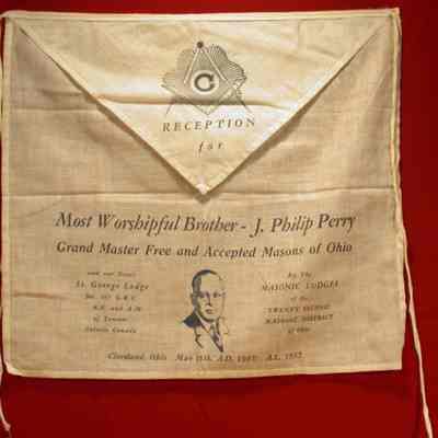 Apron: Annual Communication Grand Lodge of Ohio, 1937. Cloth. M.W.B. J. Phillip Perry, G.M.
