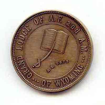 Coin: Pocket coin, Grand Lodge of Wyoming, Centennial, dated 1974. Bronze