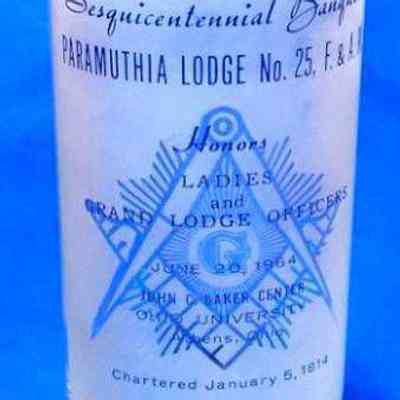 Glass: Sesquicentennial Banquet, Paramuthia Lodge #25, dated 1964