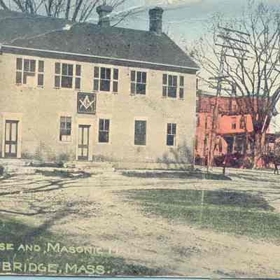 Postcard: Masonic Temple, Uxbridge, Massachusetts. Postmarked August 19, 1913. From a collection of photos of Masonic Temples, collector unknown