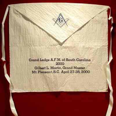 Apron: Paper apron Grand Lodge of South Carolina, 2000. Gilbert L. Martin, Grand Master
