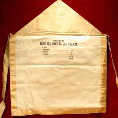 Apron: White lambskin apron with silk edging, Price Hill Lodge #5254