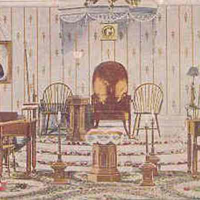 Postcard: Interior view of the original Lodge room of Alexandria Lodge No. 22, Alexandria, Virginia, which was destroyed by fire in 1871