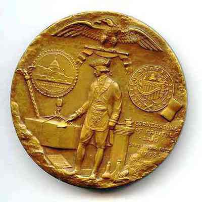 Coin/Medal: Authorized by the U. S. Capitol Historical Society in 1971 commemorating the Msonic corner stone laying by Bro. George Washington on Septemer 18, 1793. 2 1/2" dia. with engraving