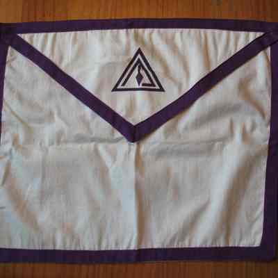 Apron: Council apron. White with purple braid border and ties. Printed purple Council emblem on the flap. 16" x 13"