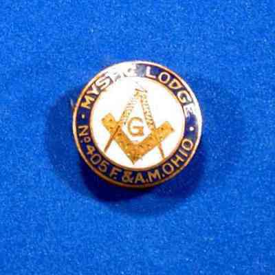 Pin, Fraternal: Lapel pin issued by Mystic Lodge #405. Blue and gold