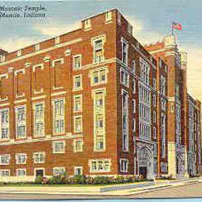 Postcard: Masonic Temple, Muncie, Indiana. From a collection of photos of Msonic Temples, collector unknown.