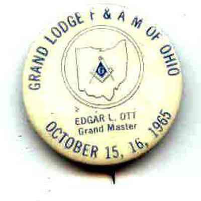 Badge: Annual Communication Grand Lodge of Ohio, October, 1965. Edgar L. Ott, G.M.