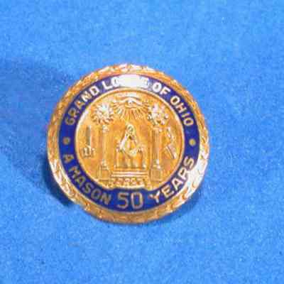 Pin, Fraternal: 50 Year Service lapel pin from the Grand Lodge of Ohio. Gold color