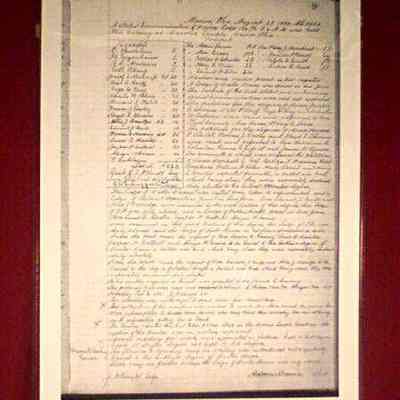 Minutes: Copy of minutes of Marion Lodge #70 showing that Warren G. Harding was elected to recieve the Master Mason Degree, dated August 27, 1920. Laminated
