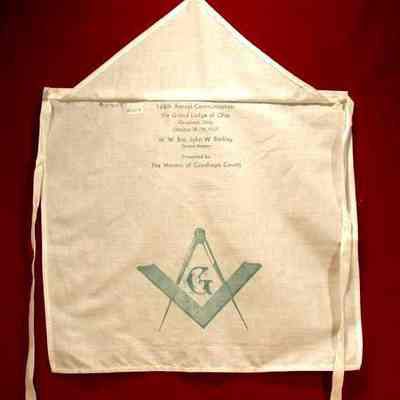 Apron - 148th Annual Communication, the Grand Lodge of Ohio, Cleveland, Ohio, October 18-19, 1956. John W. Burkley, Grand Master 13"x14 1/4"