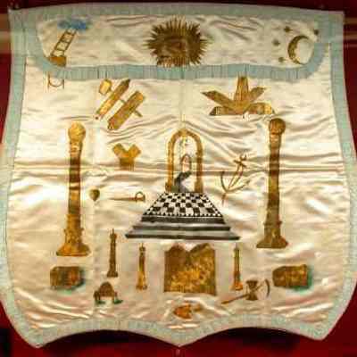 Apron: Belonging to Joseph K. Smith, dated 1816. 18" x 16 1/2"
