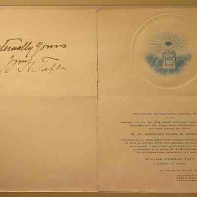 Invitation: The making of William Howard Taft a Mason. Dated February 18, 1909