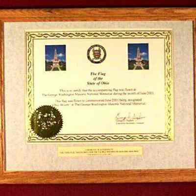 Certificate: Certificate of Authenticity. "This flag having been flown over the Geroge Washington National Memorial"