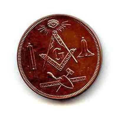 Metal coin - 50th anniversary of Breen Lodge #608 F. & A.M. Bremen Lodge data one side, S. & Q. other side