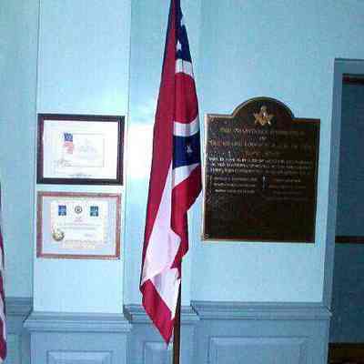Flag: Ohio flag and ceritficate. "This flag was flown over the George Washington memorial during the month of June, 2001"