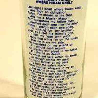 Glass: Sesqicentennial of Somerset Lodge #76, dated 1826-1976. Poem "Last Night I Knelt Where Hiram Knelt" on side