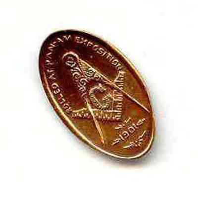 Coin: Rolled copper coin with Square and Compasses, from the Pan-AmExposition dated 1901.