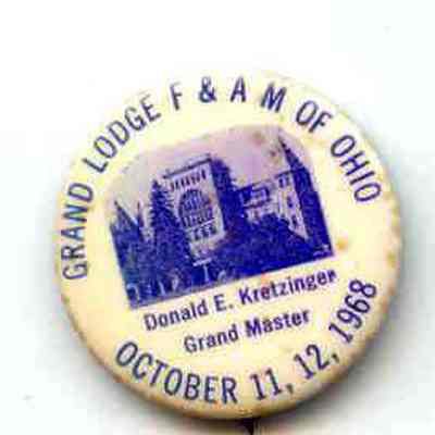 Badge: Annual Communication Grand Lodge of Ohio dated October, 1968. Donald E. Kretzinger, G.M.