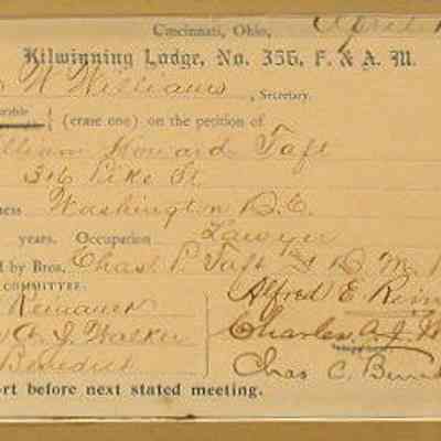 Petition: Lodge #356 investigating committee report on petition of William H. Taft, dated April 14, 1909