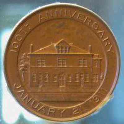 Medal-2"medal commemorating the 100th anniversary of Hiram Lodge #18, Delaware, Ohio January 11, 1911.