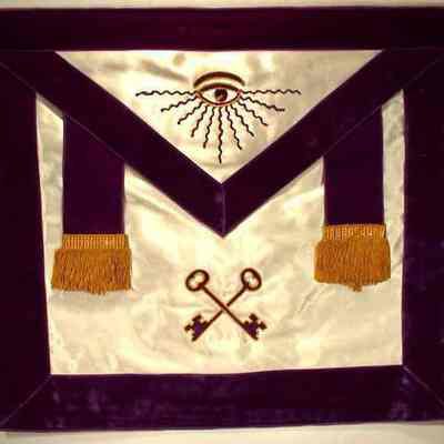 Apron: Grand Lodge Officer, Grand Treasurer. Purple and white