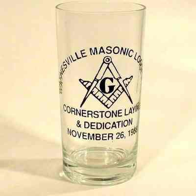 Glass: From Waynesville Lodge #163, Cornerstone laying No vember 26, 1988
