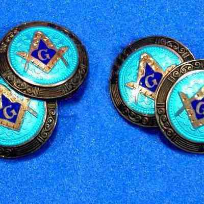 Link, Cuff: With Square and Compasses. SIlver color with blue face