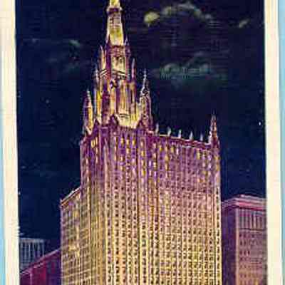 Postcard: Masonic Temple, Chicago, Illinois, by night. Postmarked April 23, 1941. From a collection of photos of Masonic Temples, collector unknown