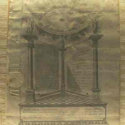 Passport: Masonic, issued to Bro. Jabez Dame from the Grand Lodge of Massachusetts. 12 3/4"x 17 3/4" with designs on front