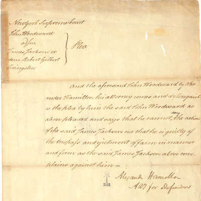 Plea - John Woodward v. James Jackson ex. dem. Robert Gilbert Livingston
