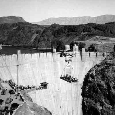 Hoover Dam. Dignitaries over dam.