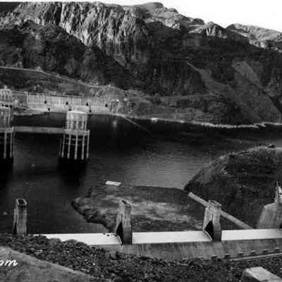Hoover Dam. Overview of lake and tower.