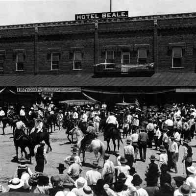 Exterior of Hotel Beale Rodeo on Front Street July 4 1915