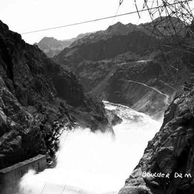 Overview of spillway and river below Hoover Dam