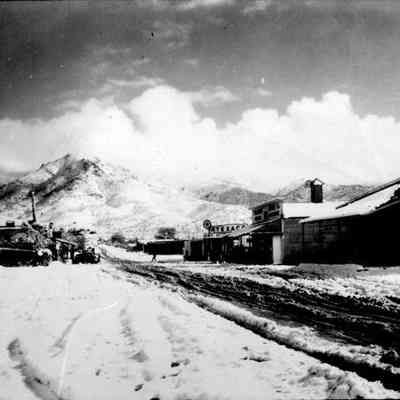 Snowy street scene in Chloride, AZ